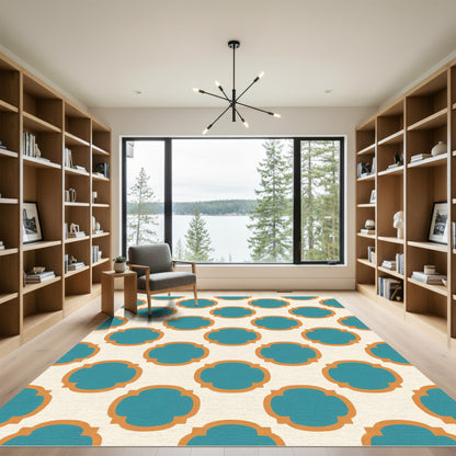 Teal Orange Quatrefoil Lattice Rug