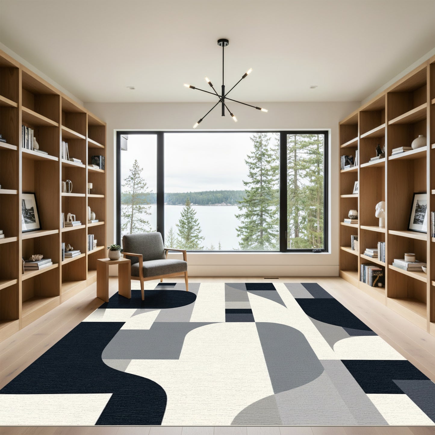 Monochrome Geometric Archway Abstraction Rug