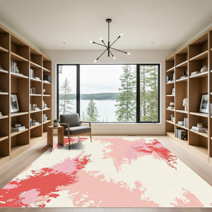 Red Pink Tree Canopy Silhouette Rug