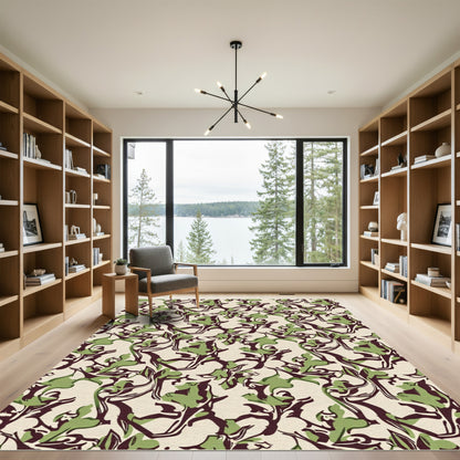 Camouflage Floral Cream Emerald Branches Rug