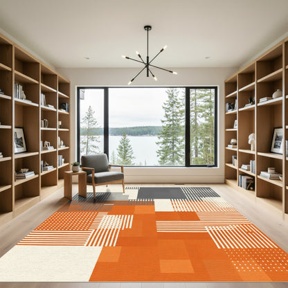 Modern Orange Grid Collage Rug