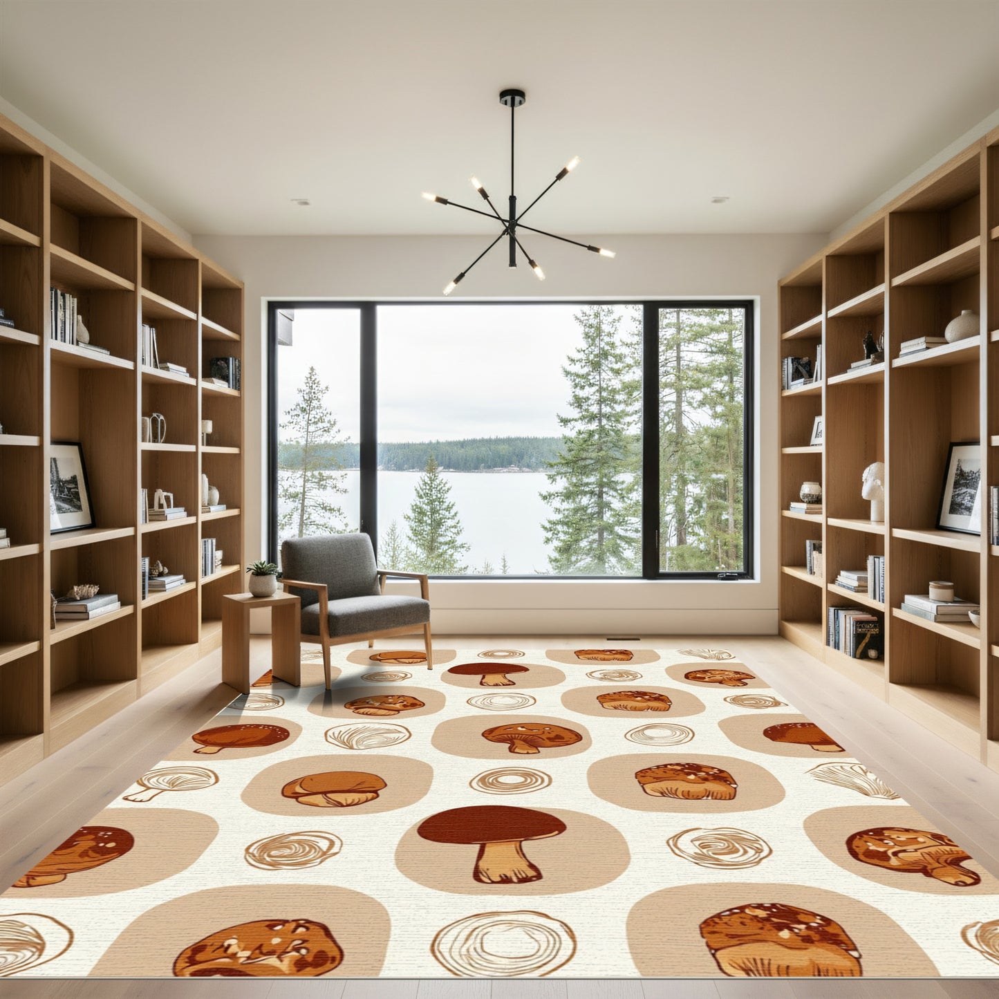 Earthy Mushroom Grid Pattern Rug