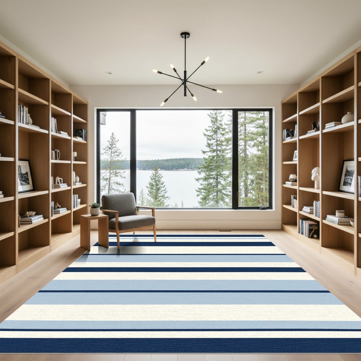 Classic Navy Sky Blue Striped Rug