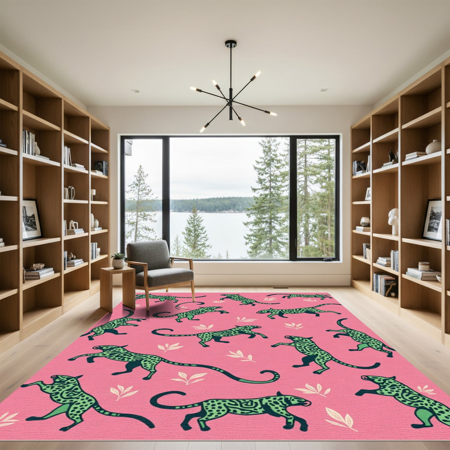 Vibrant Pink Green Jagged Jaguar Print Rug