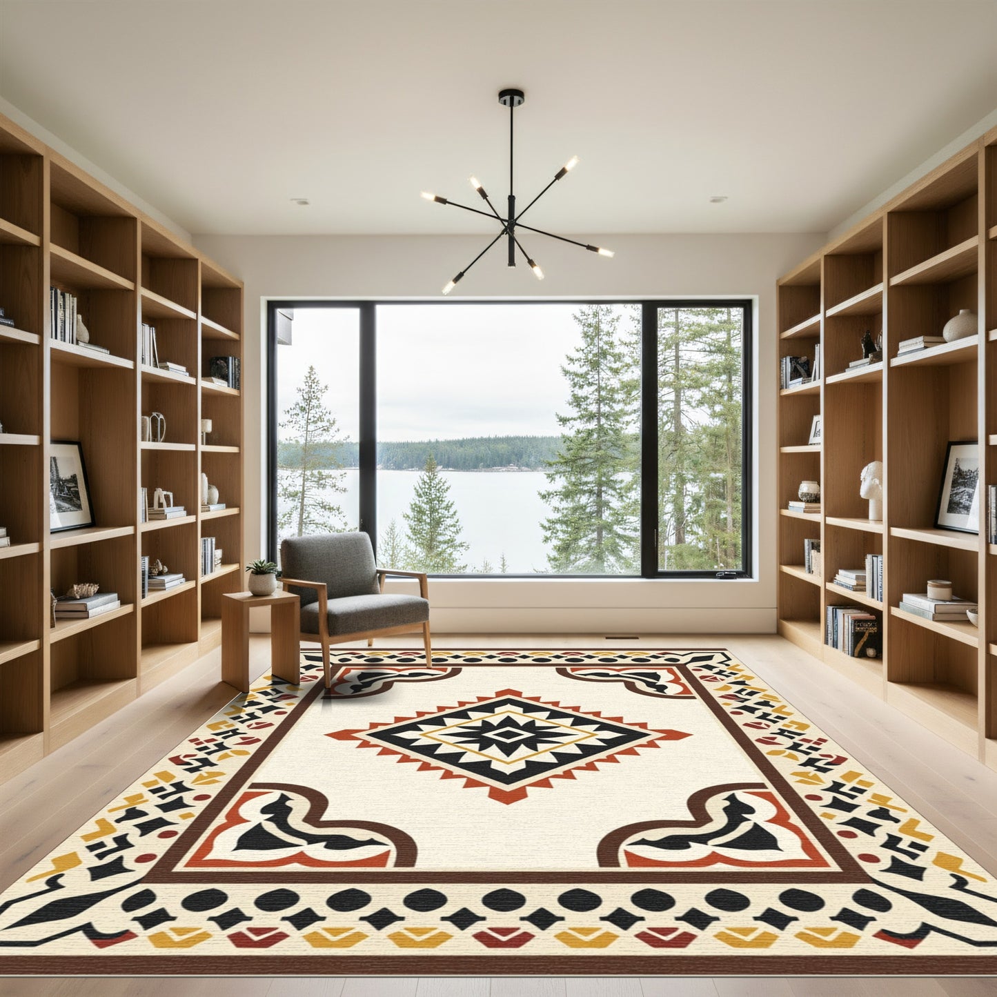 Rustic Geometric Diamond Medallion Rug