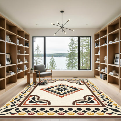 Rustic Geometric Diamond Medallion Rug
