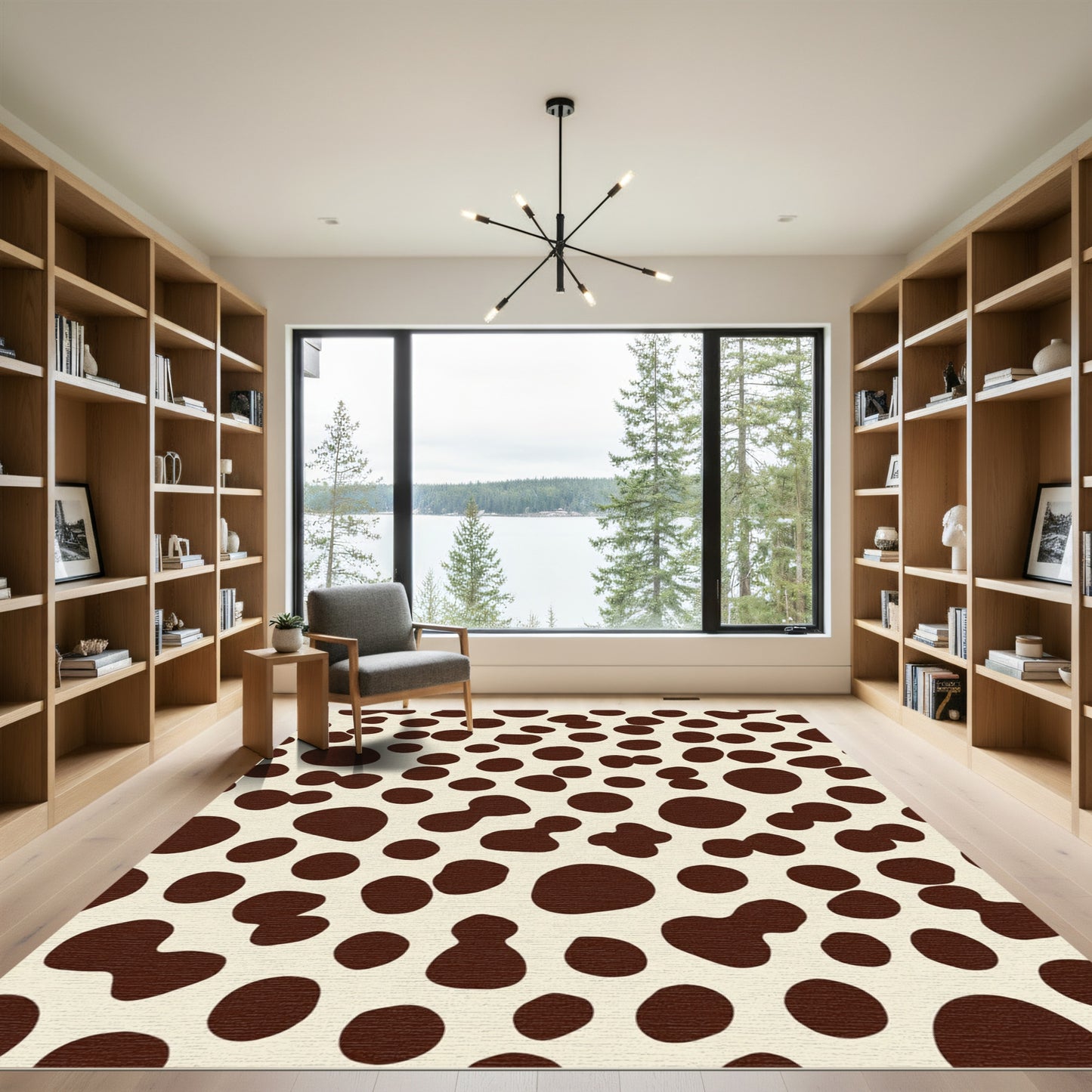 Cream Brown Spotted Irregular Polka Dot Rug
