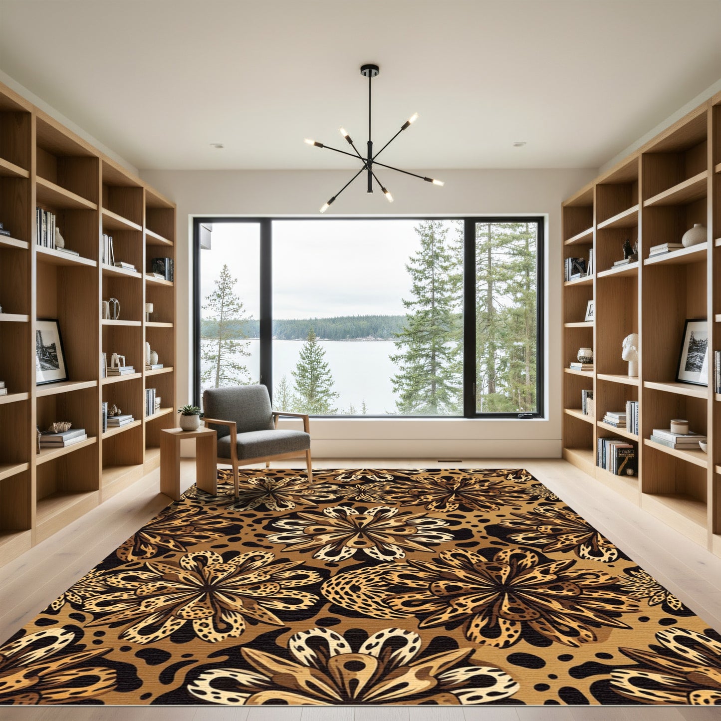 Golden Leopard Floral Bloom Rug