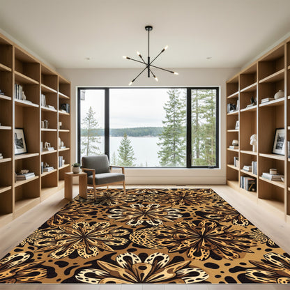 Golden Leopard Floral Bloom Rug