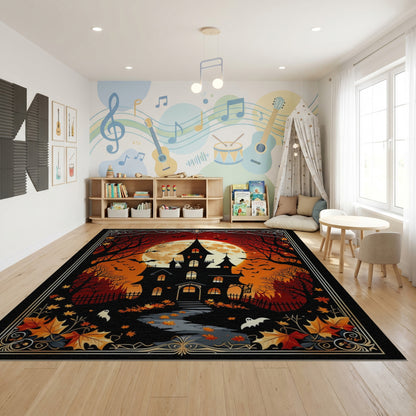 Gothic Haunted Castle Ghosts Bats Rug
