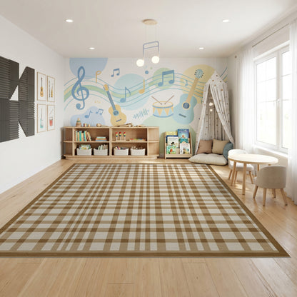Rustic Tan Beige Plaid Check Rug