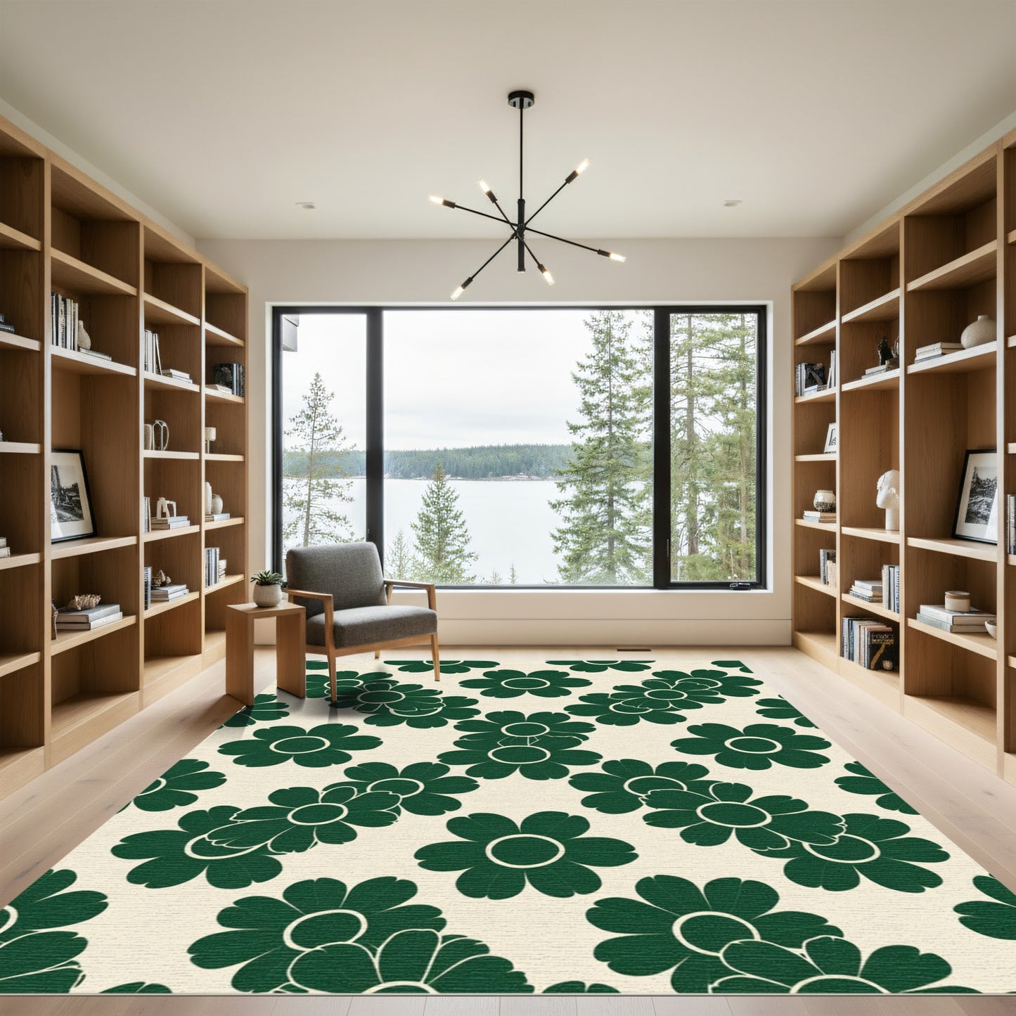 Dark Green Daisy Garden Layout Rug