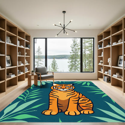 Orange Tiger In Lush Jungle Fronds Rug