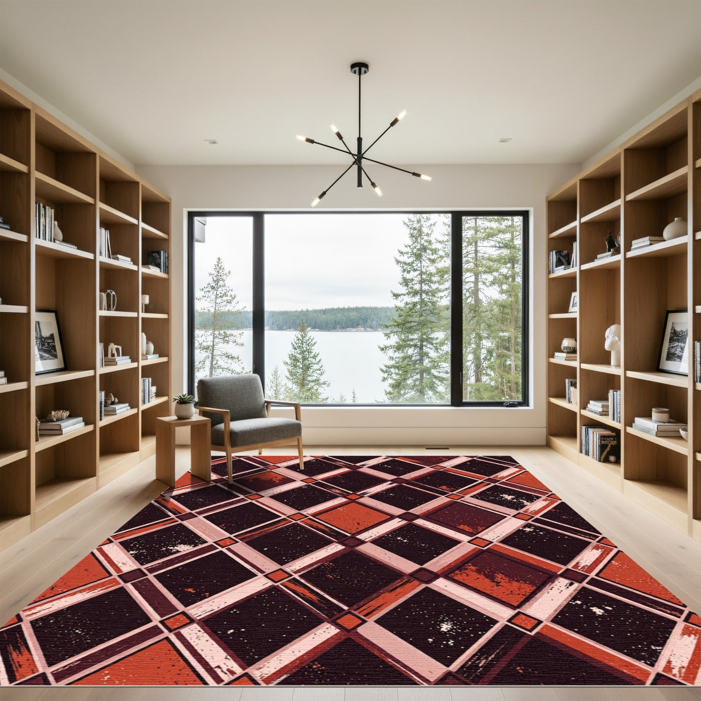 Distressed Rust and Black Argyle Rug