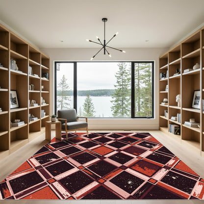 Distressed Rust and Black Argyle Rug