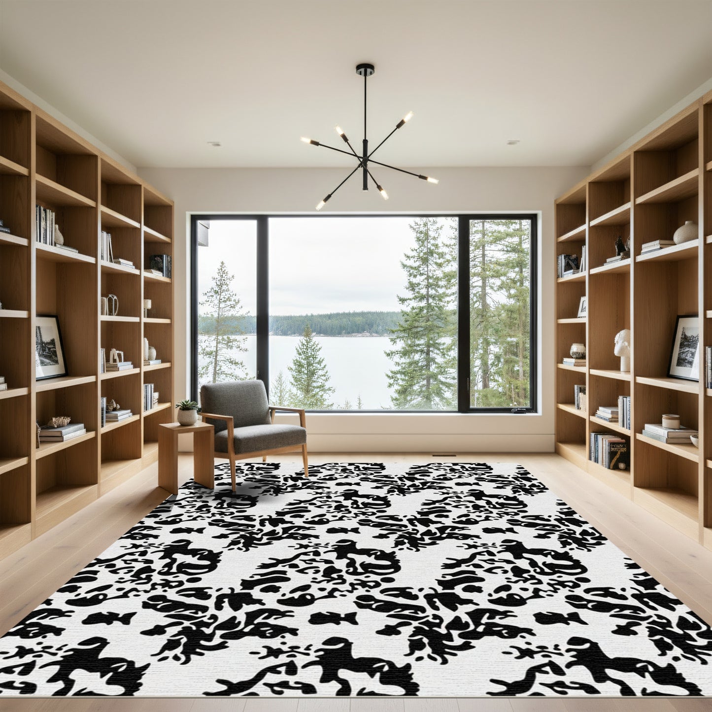 Black White Stylized Animal Collage Rug