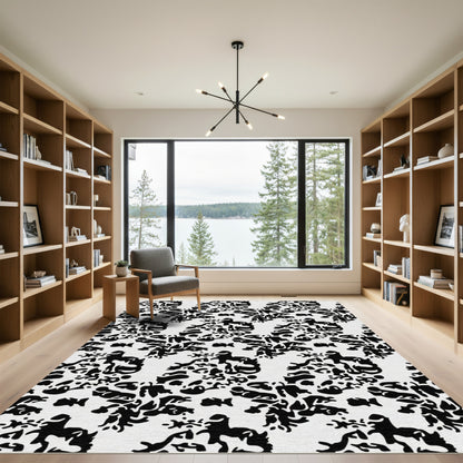 Black White Stylized Animal Collage Rug
