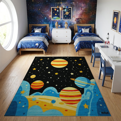 Vibrant Striped Planets Stars Cosmic Rug