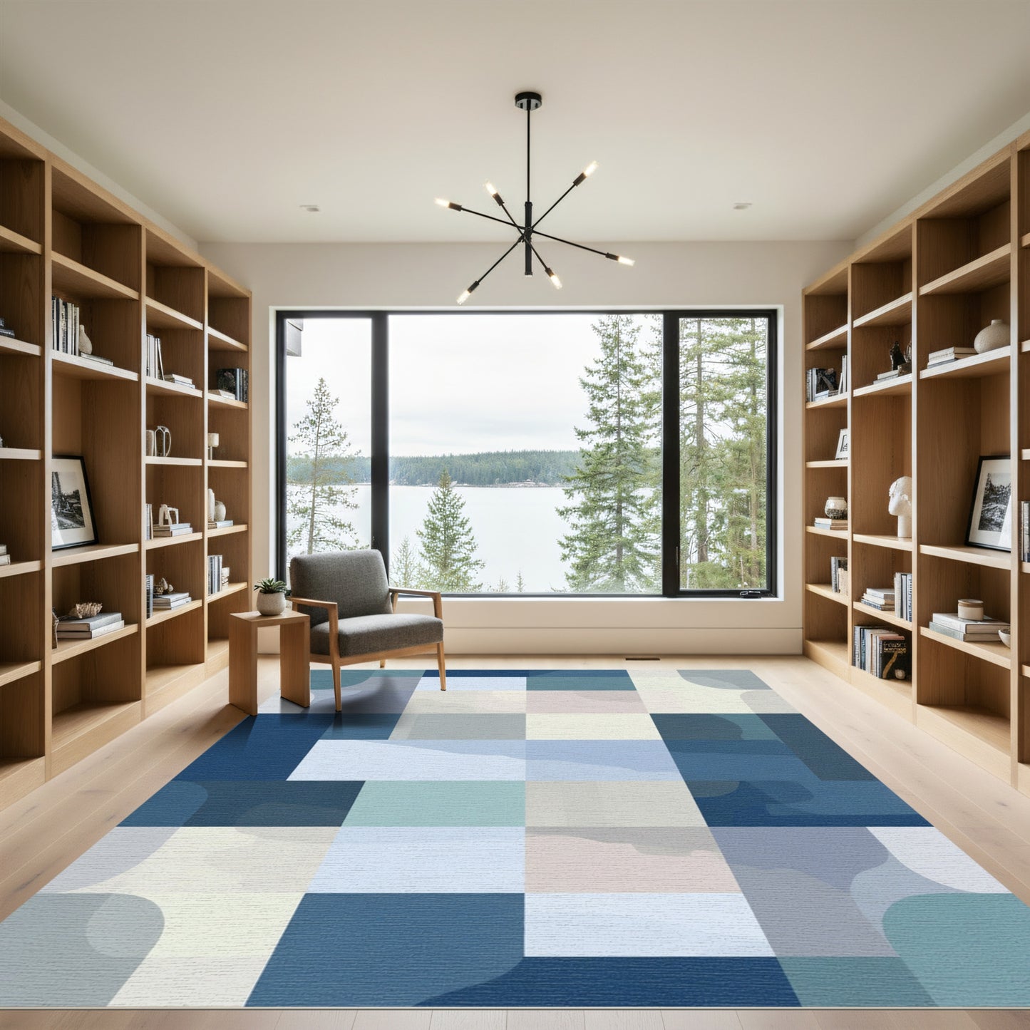 Abstract Blue Gradient Geometric Squares Rug