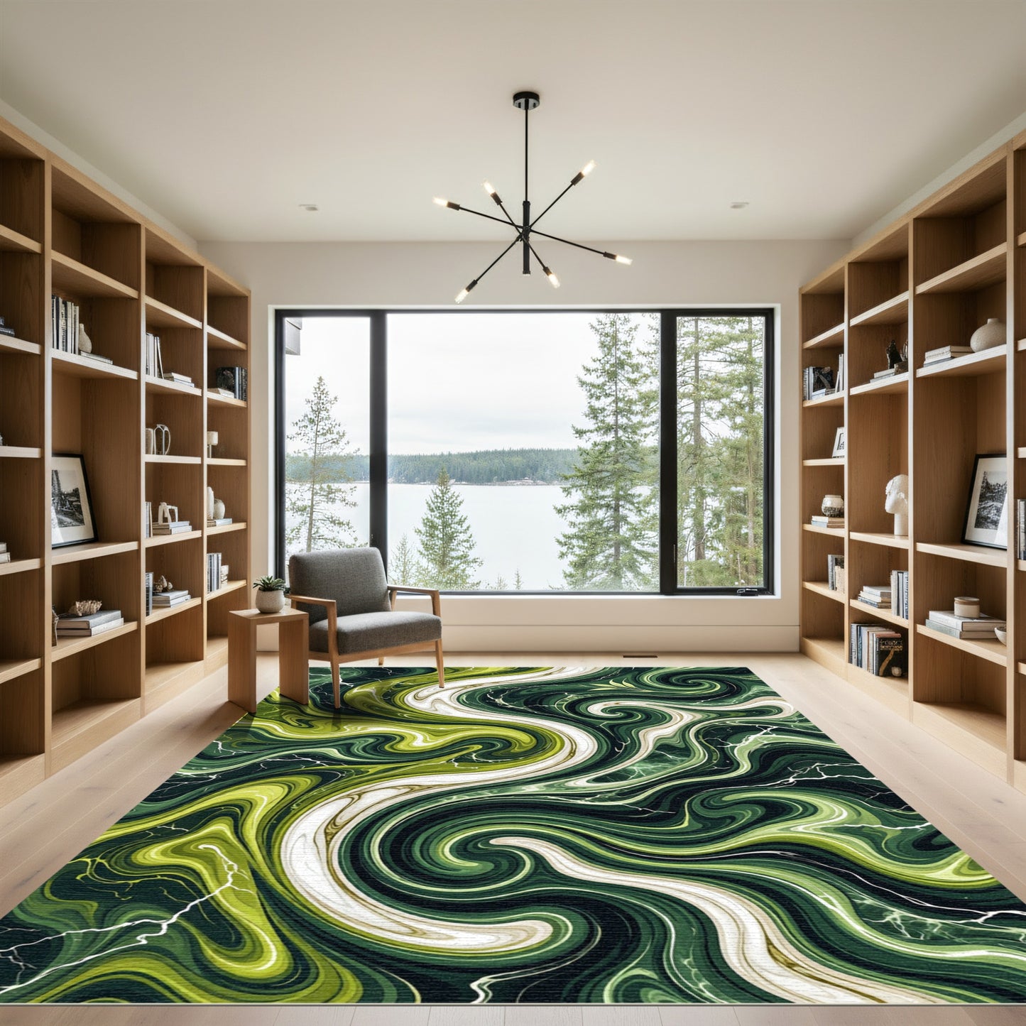 Vivid Green Swirl Marble Flow Rug