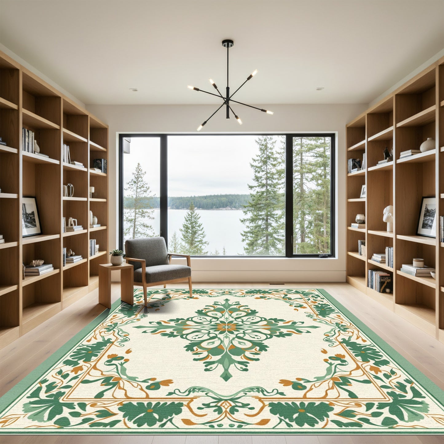 Emerald Orange Floral Medallion Composition Rug