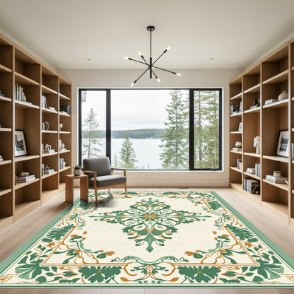 Emerald Orange Floral Medallion Composition Rug