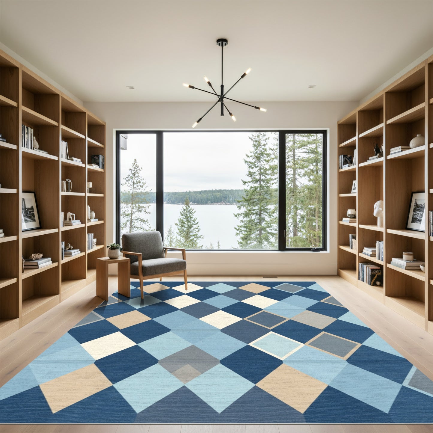 Navy Blue Diamond Mosaic Rug