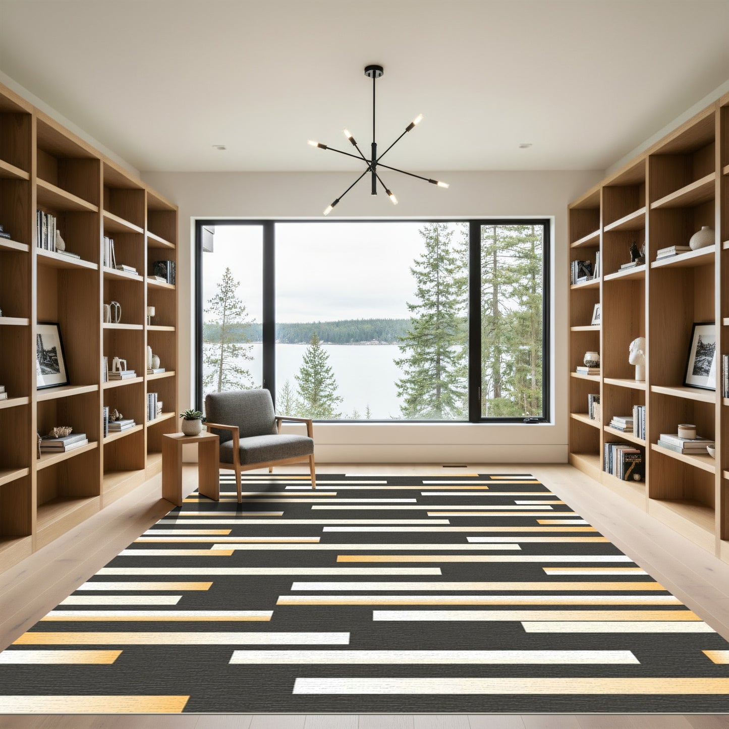 Golden White Gradient Horizontal Lines Rug