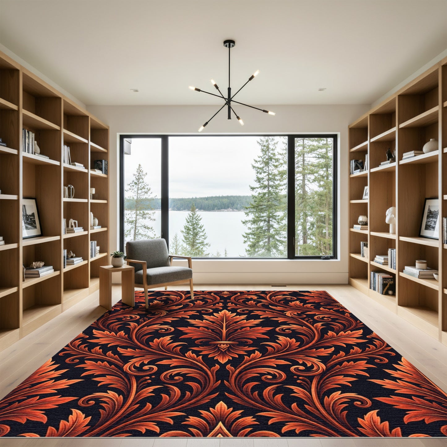 Antique Orange Acanthus Leaf Scroll Rug
