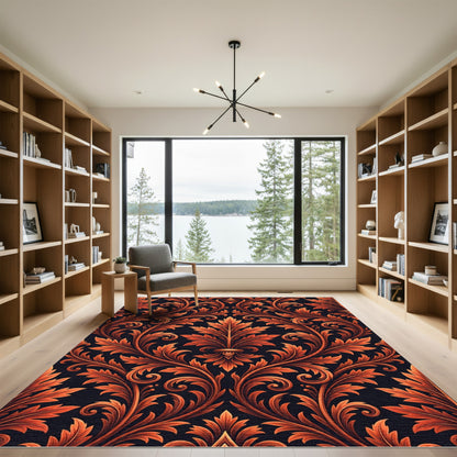 Antique Orange Acanthus Leaf Scroll Rug
