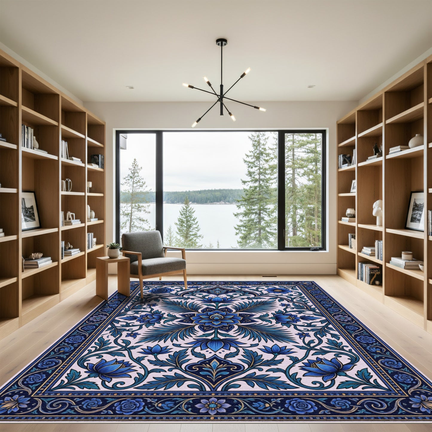 Royal Blue Floral Ornate Symmetry Rug