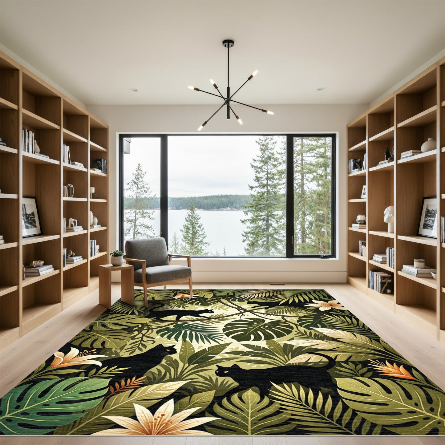 Jungle Black Cats Lush Foliage Rug