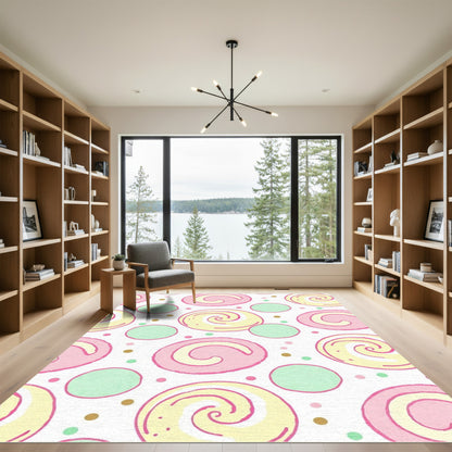 Sweet Pink Yellow Swirl Circles Rug