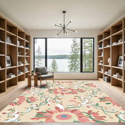 Coral Pink Floral Swirls Rug