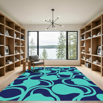 Teal Abstract Swirl Bloom Rug