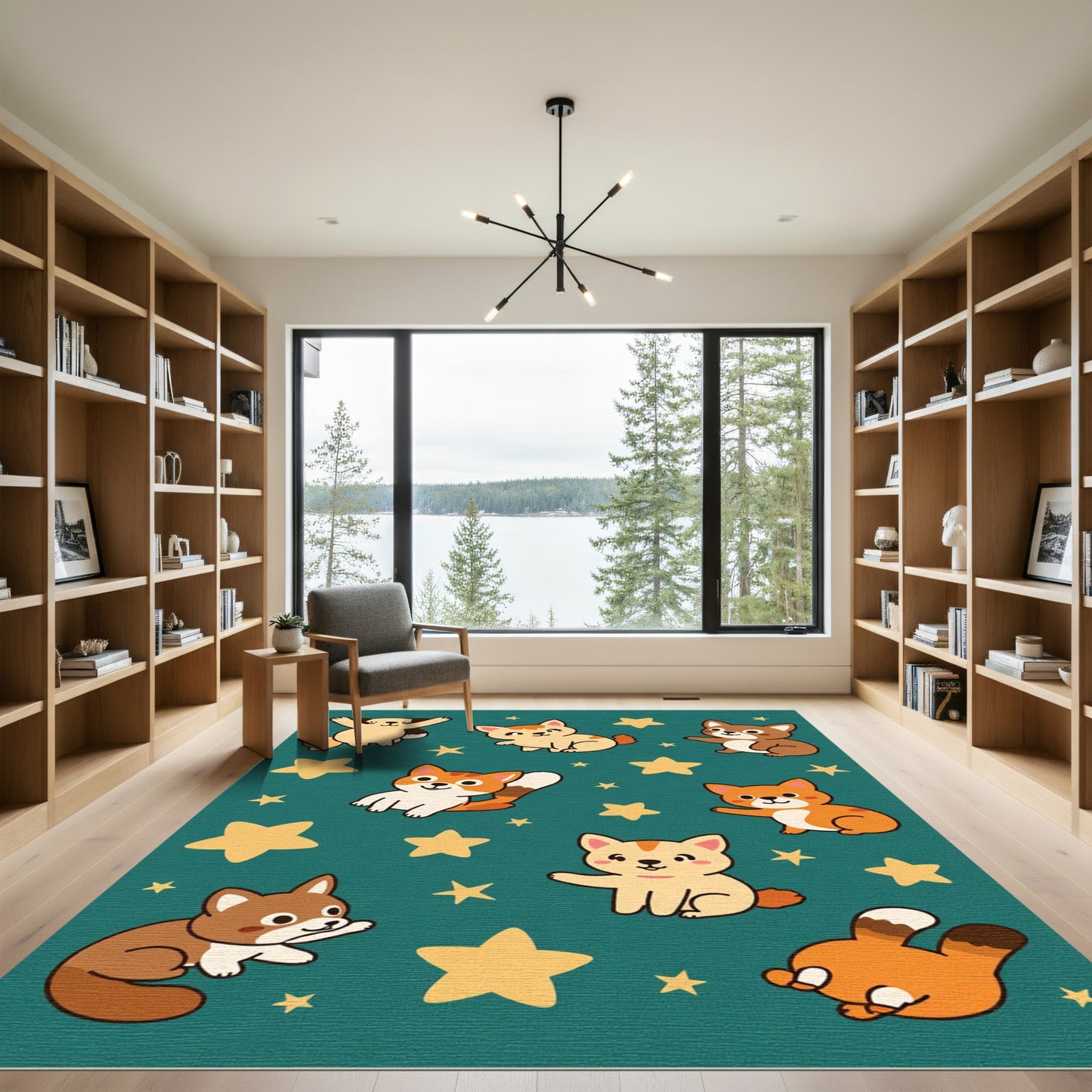 Playful Puppies Stars Teal Rug