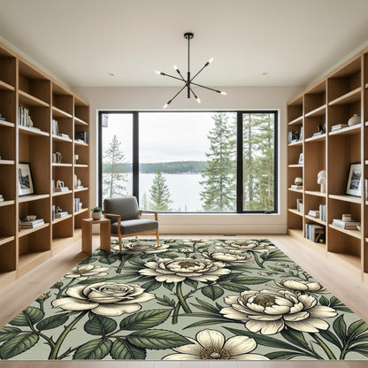 Vintage Sage Cream Botanical Floral Rug