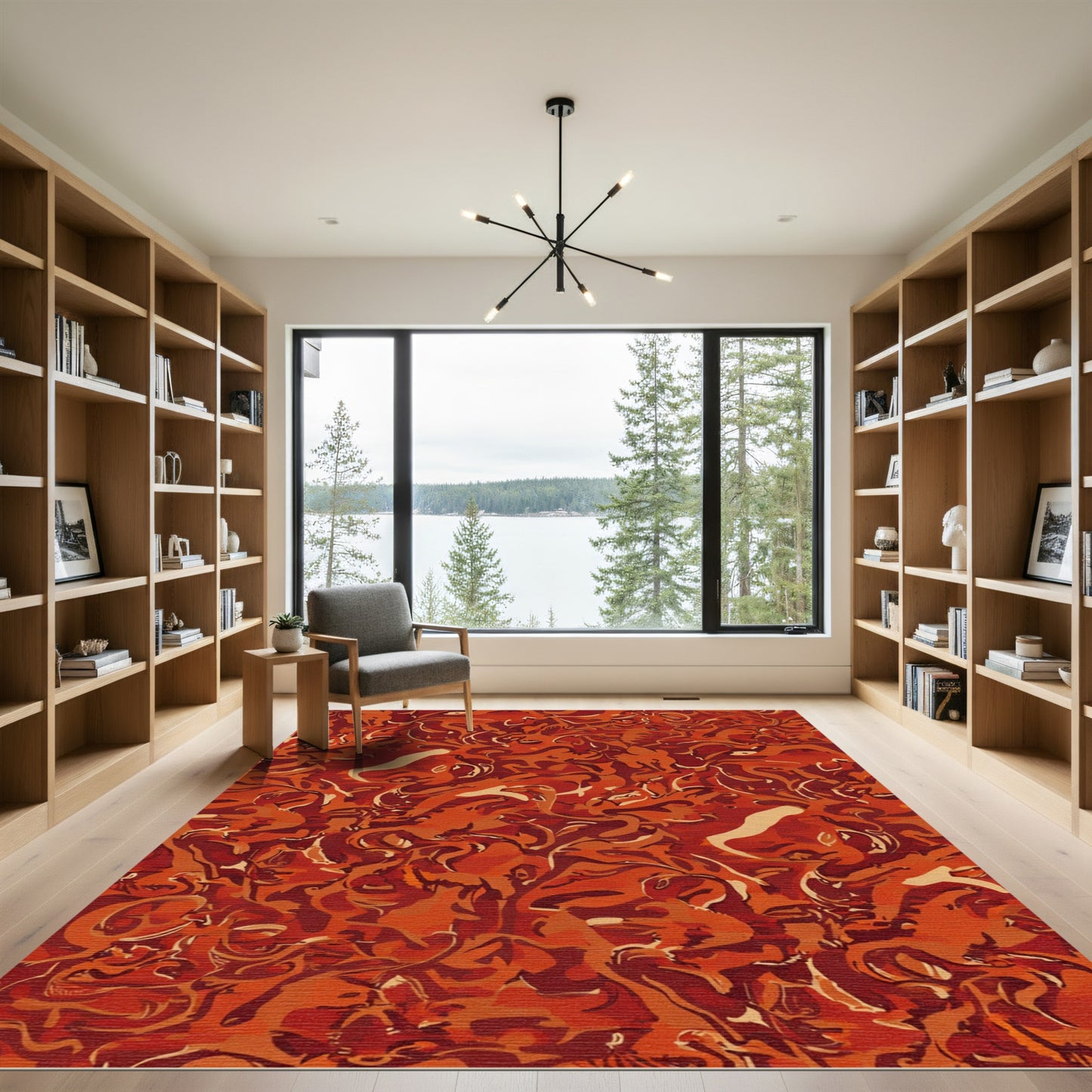 Fiery Auburn Abstract Swirls Rug