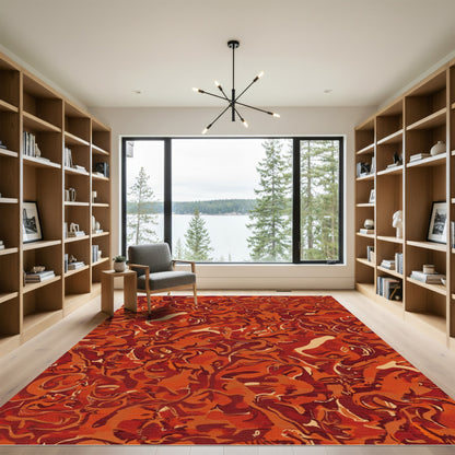 Fiery Auburn Abstract Swirls Rug