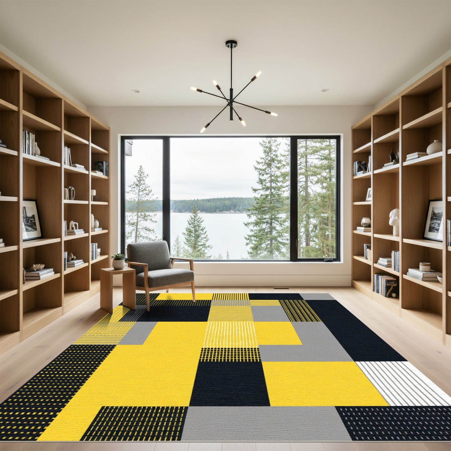 Modern Yellow Gray Geometric Blocks Rug