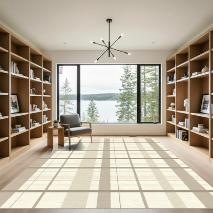 Neutral Beige Plaid Grid Rug