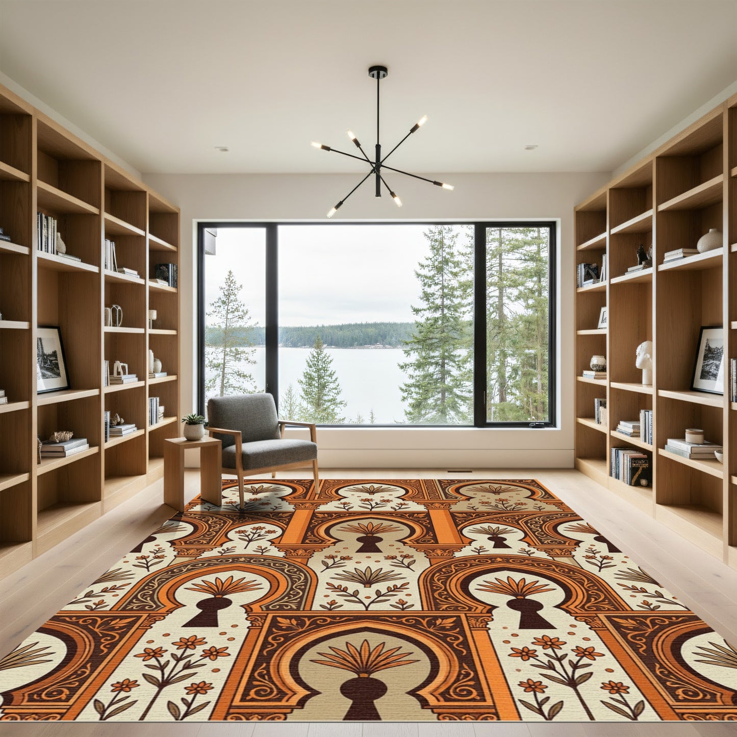 Orange Arched Archway Floral Pattern Rug