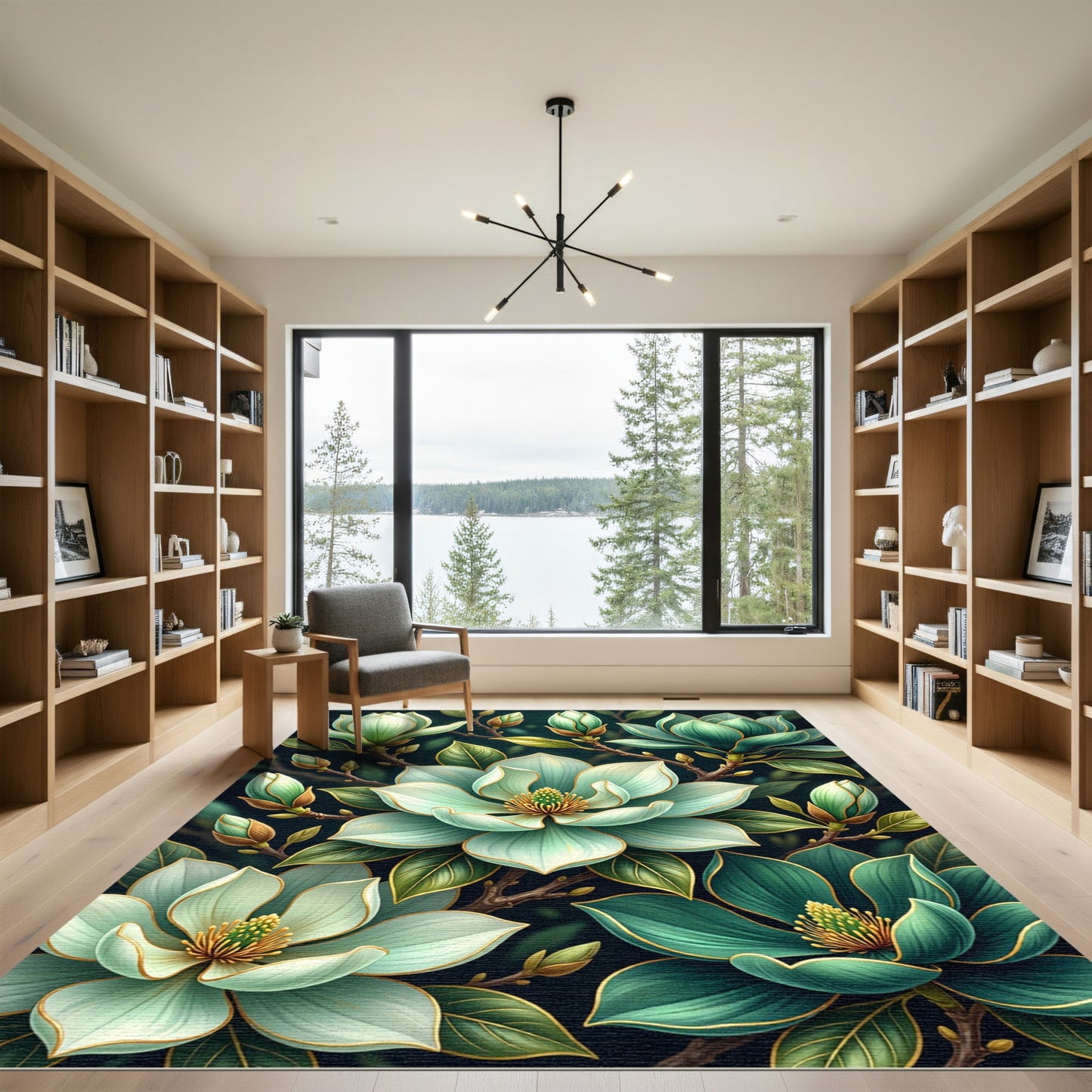 Jade Magnolia Blossom Floral Arrangement Rug