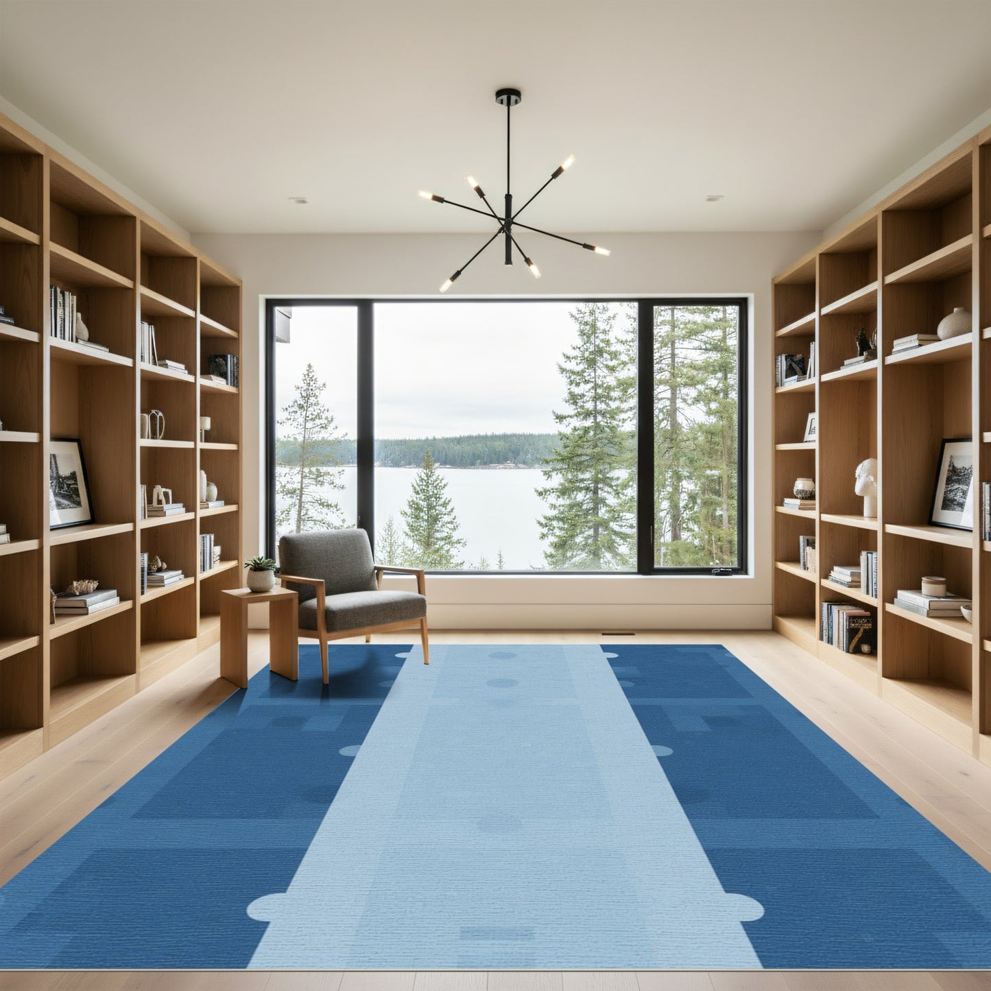 Deep Blue Subtle Geometric Blocks Rug