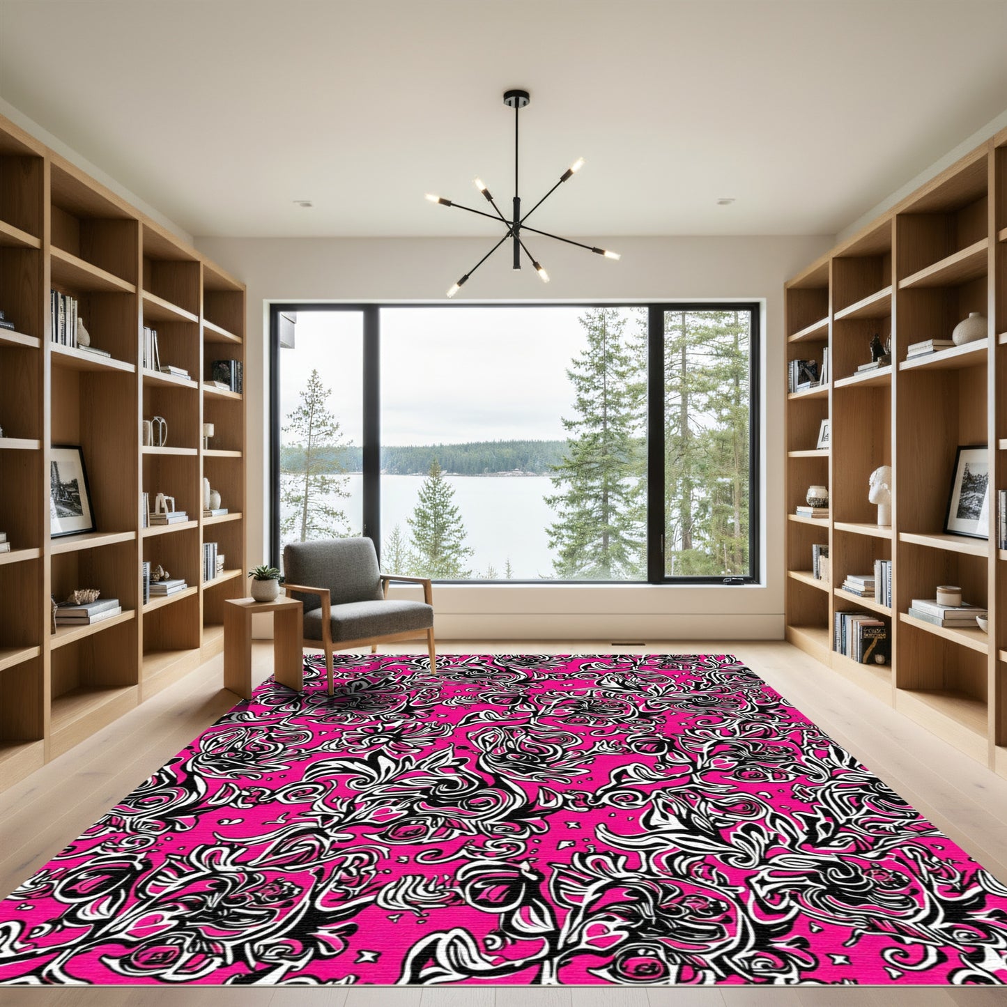 Hot Pink Abstract Floral Swirl Rug