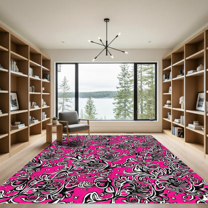 Hot Pink Abstract Floral Swirl Rug