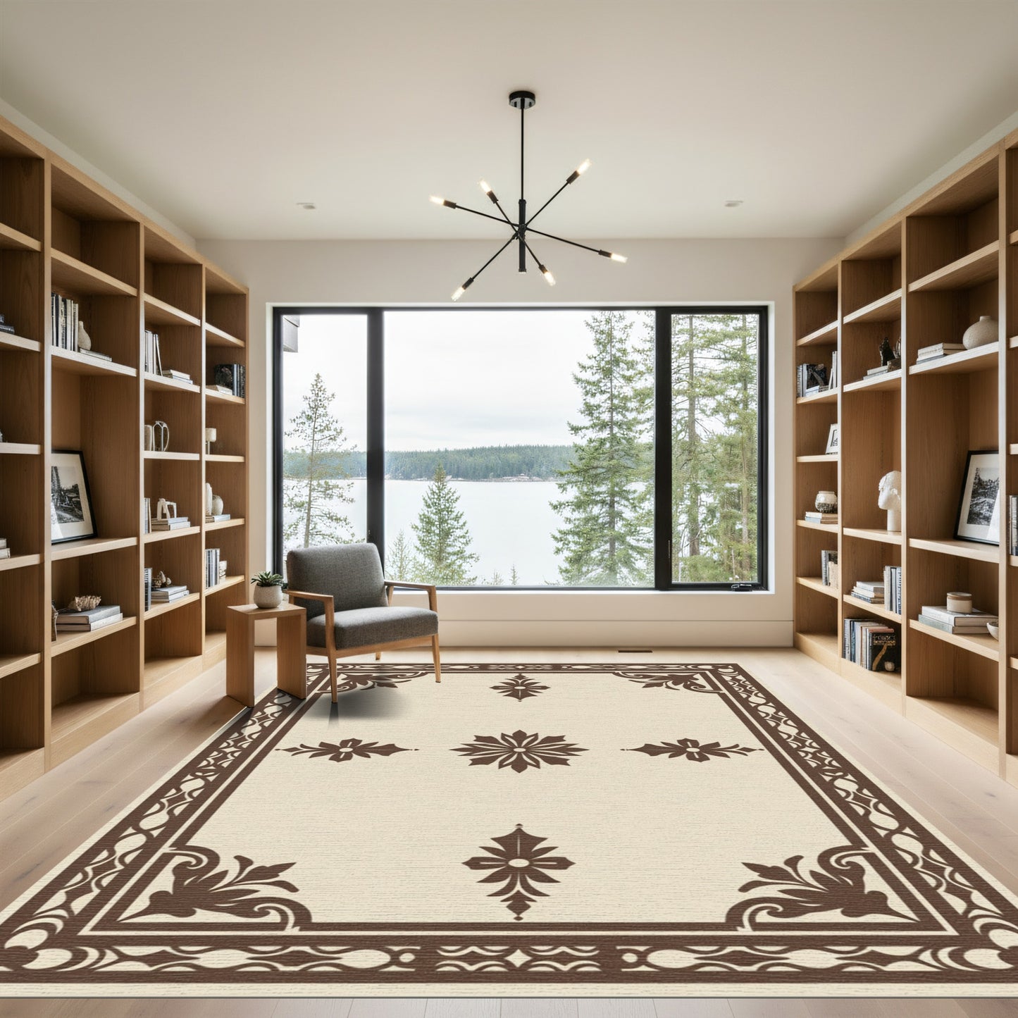 Ornate Brown Floral Medallion Cream Rug