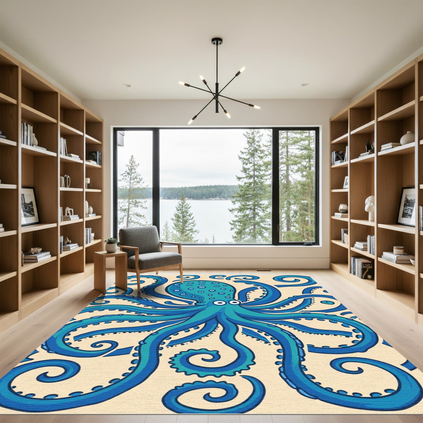 Blue Teal Octopus Swirls Rug