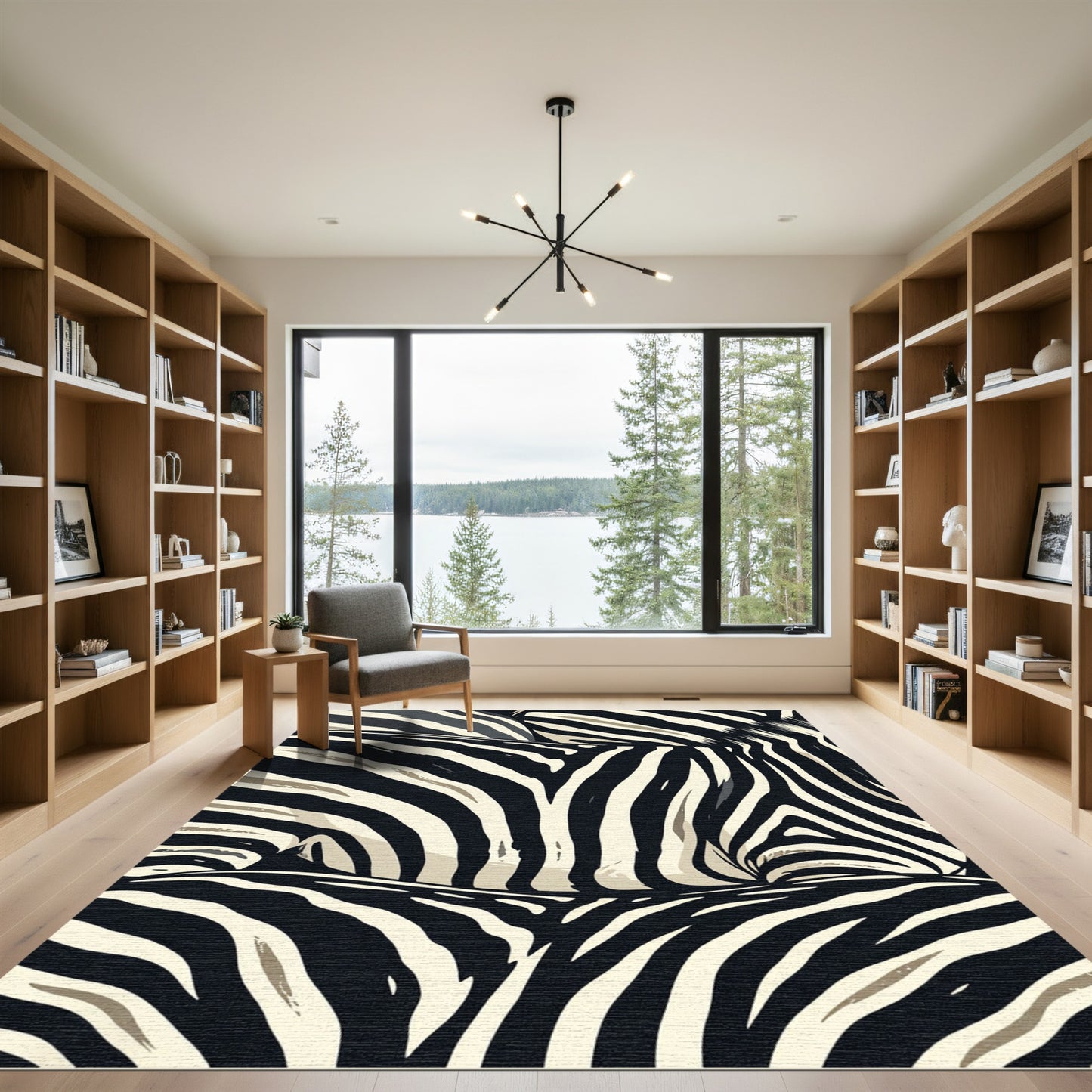 Dominant Black Cream Stripes Rug