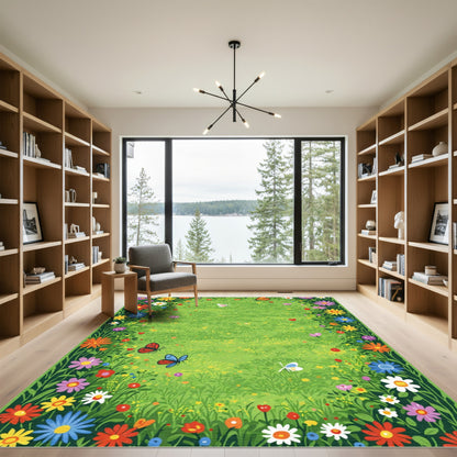 Vibrant Wildflower Meadow Butterfly Garden Rug